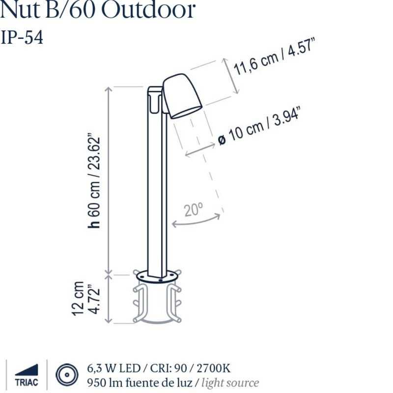 NUT B/60 OUTDOOR | BOVER | Baliza Para Exterior | Envío Gratis