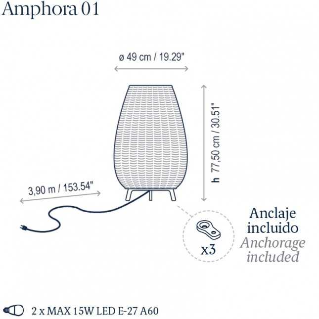 AMPHORA 01 Wicker Lamp Indoor Outdoor - BOVER